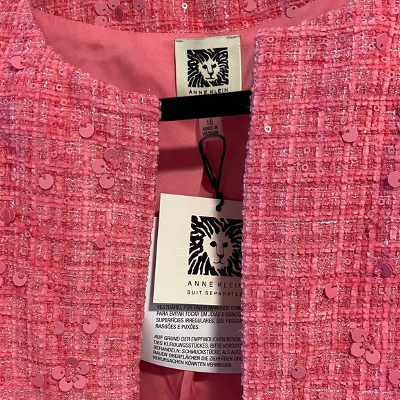 Anne Klein Coral Pink Tweed Open-Front Jacket - Picture 3 of 4